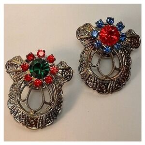 Vintage‎ Jane Christmas Angel Pins Red Green Blue Rhinestone Collector Set